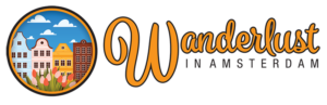 Wanderlust in Amsterdam Logo with Canal houses and tulips