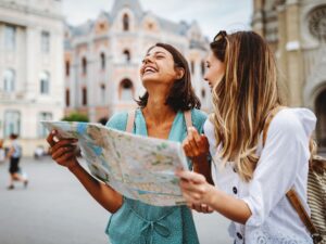 Two ladies navigating a European city
