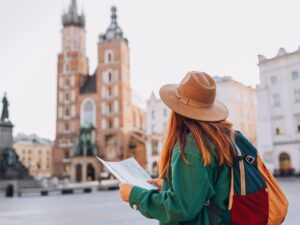 Traveler navigating a European city