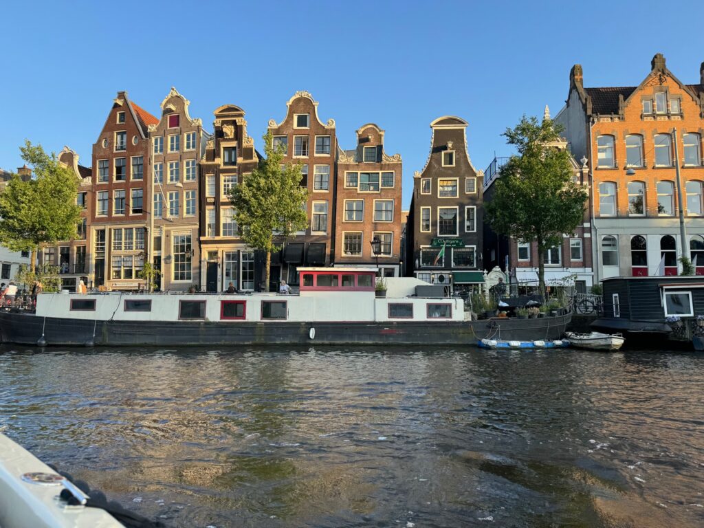 The Leaning canal houses are a UNESCO site in Amsterdam