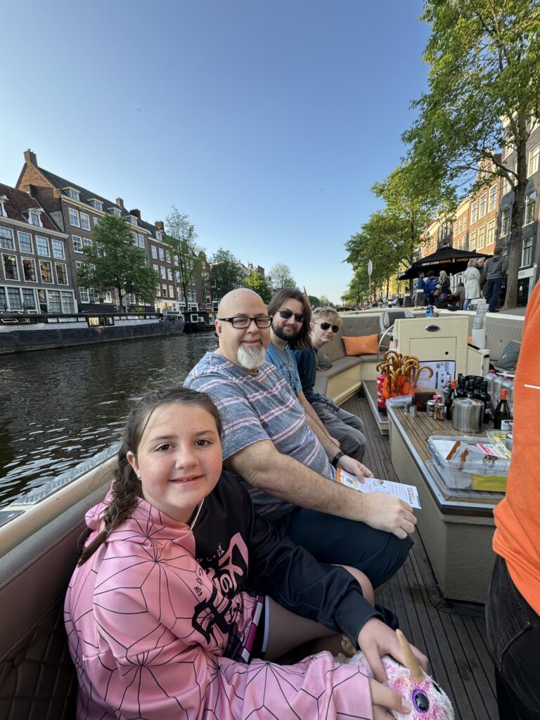 Daddy and Daughter on the canal cruise in Amsterdam