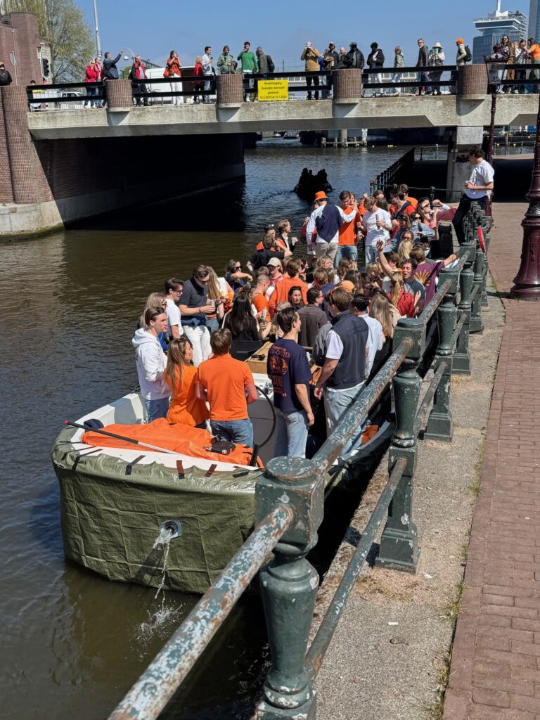 King's Day Boats lined up to take partiers around the canals